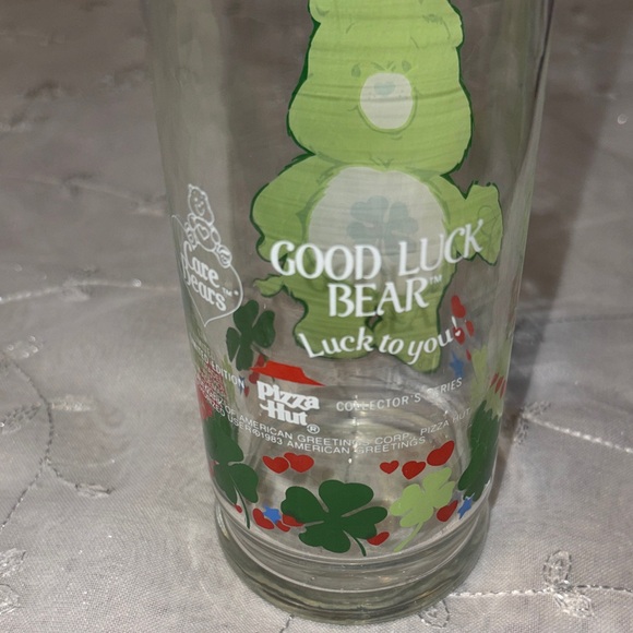 Vintage 1983 Care Bear Good Luck Bear Green Promo Glass Pizza Hut - Picture 4 of 5